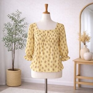 LC Lauren Conrad Floral Square Neck Praire Blouse Cottagecore Yellow Size S
